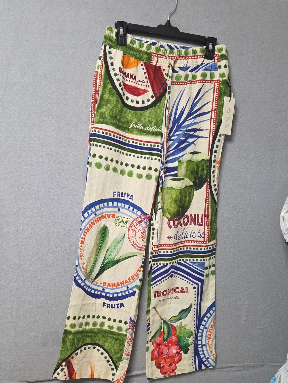 Rachel Zoe Tropical Fruit Print Wide-Leg Linen Pants NWT Farm Rio Style Xsmall